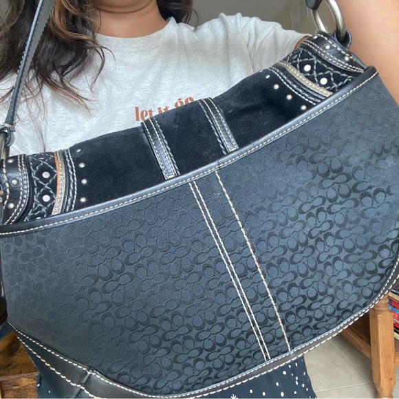 Coach Soho Black Leather Studded Jacquard Hobo Bag G0769-F11517 - Picture 2 of 6